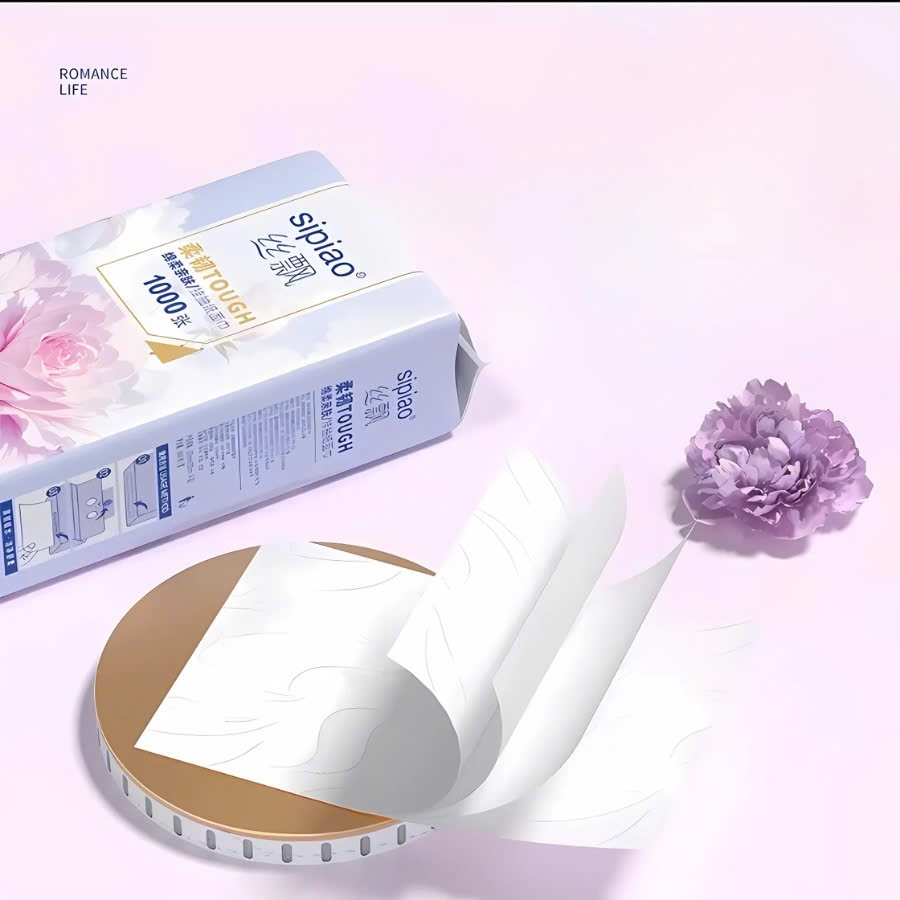 [Thùng 10 Bịch] Giấy Ăn Rút Treo Tường SIPIAO Hoa Mẫu Đơn Tím, Khăn Giấy Ăn 4 Lớp, Bịch/1000 Tờ Tặng Kèm 4 Móc Treo