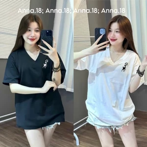 Áo phông cotton khô 3158 _form rộng (THÊU HƯƠU -CỔ TIM) FORM RỘNG < 70KG