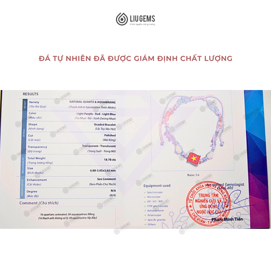Vòng Tay Nữ Dây Vải Mix Lá Cờ Tổ Quốc Thép Không Gỉ Đá Tự Nhiên Liugems Shining Spirit Handmade CM02