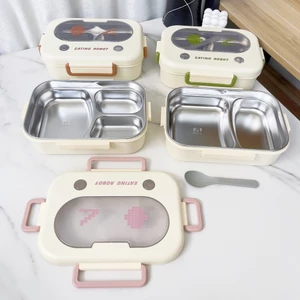 Hộp cơm trưa văn phòng hộp cơm bento 3 ngăn nox giữ nhiệt tặng kèm thìa nhựa Mim Mim Store HCRO132