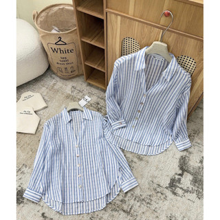 Áo sơ mi thô ZR kẻ sọc xanh cổ đức