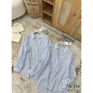 Áo sơ mi thô ZR kẻ sọc xanh cổ đức