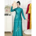 Áo dài Y Liên - Áo dài cho mẹ sui lụa ruby thêu tinh tế, điểm đá 7 màu cổ đính thủ công cao cấp, cổ cao 2,5p tà A — ảnh 2