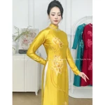 Áo dài Y Liên - Áo dài cho mẹ sui lụa ruby thêu tinh tế, điểm đá 7 màu cổ đính thủ công cao cấp, cổ cao 2,5p tà A — ảnh 7