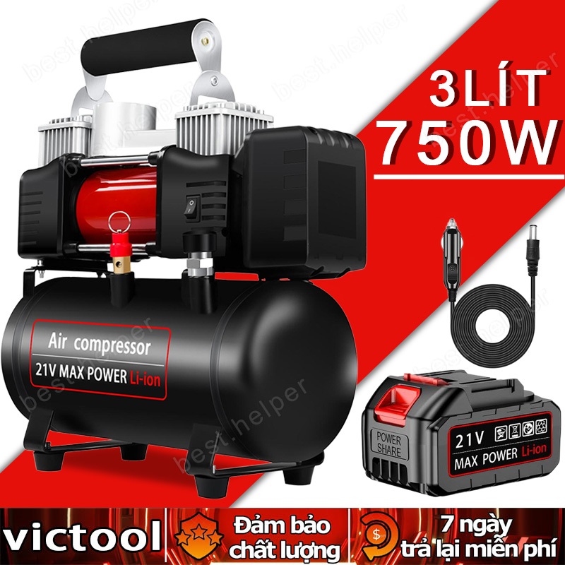 Máy Nén Khí Không Dầu Máy nén khí pin mini 3 lít Máy tạo khí nén dây đồng dùng chân pin phổ thông