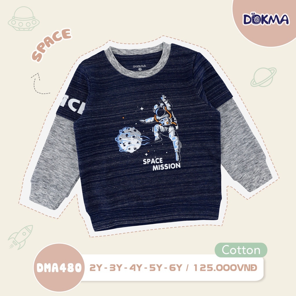 (11-25kg, 2-6Y) Áo Cổ Tròn Dài Tay Bé Trai Dokma Dáng Thể Thao DA2400 DA2401 DA2346 DA3306
