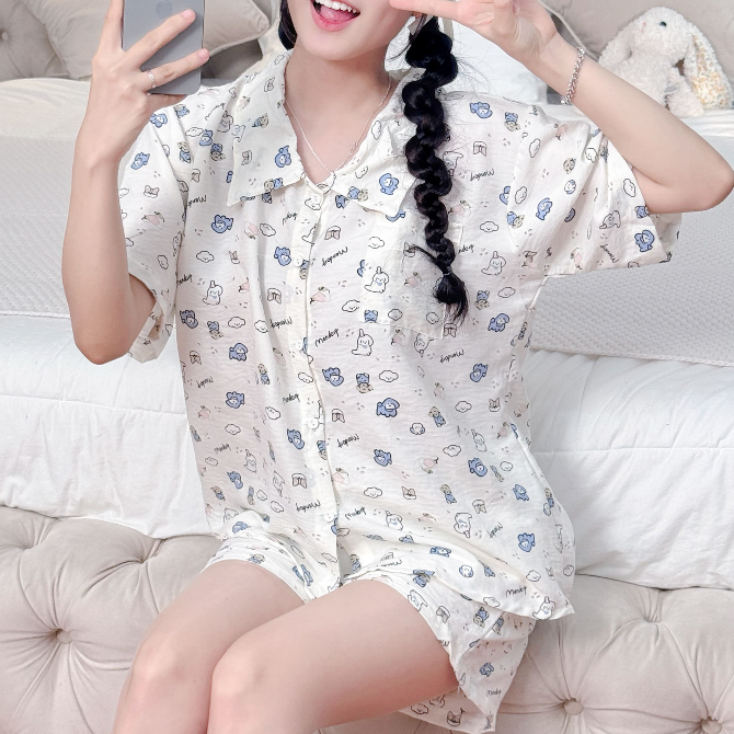 Đồ Bộ Ngủ Pijama Sơ Mi Nữ Tay Ngắn Quần Đùi Bigsize Mặc Nhà Mùa Hè Dễ Thương – PONA