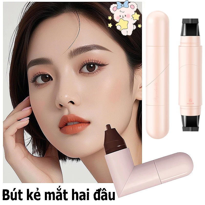 Bút Kẻ Mắt 2 Đầu Có Khuôn In Dấu, Chống Nước Giữ Màu Cả Ngày