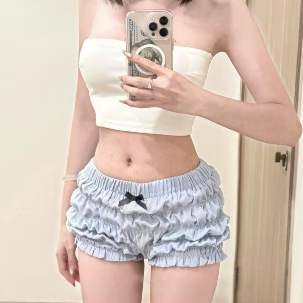 | LYN WEAR | (HOẢ TỐC) Quần Bí Nơ vải xốp mỏng may nhún tôn vòng 3 đi biển
