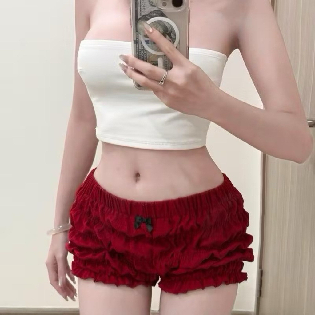 | LYN WEAR | (HOẢ TỐC) Quần Bí Nơ vải xốp mỏng may nhún tôn vòng 3 đi biển
