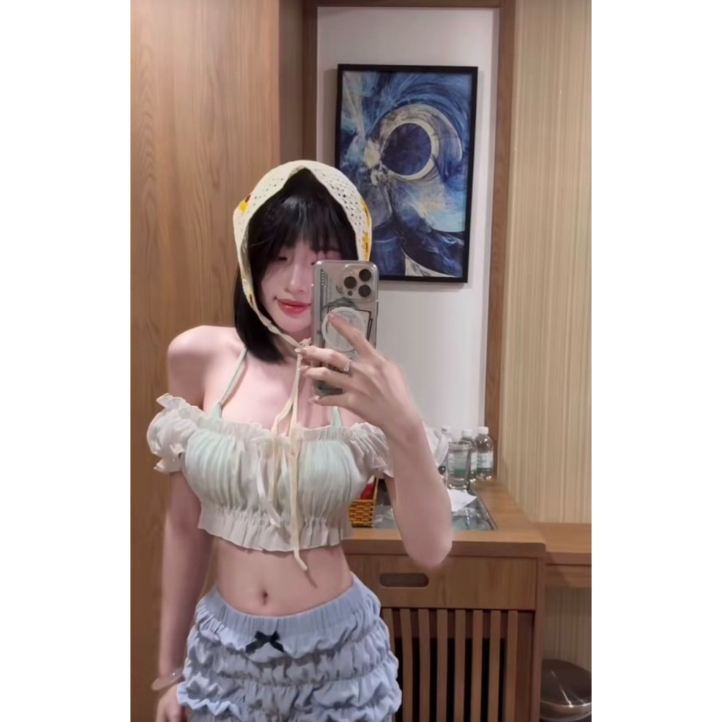 | LYN WEAR | (HOẢ TỐC) Quần Bí Nơ vải xốp mỏng may nhún tôn vòng 3 đi biển