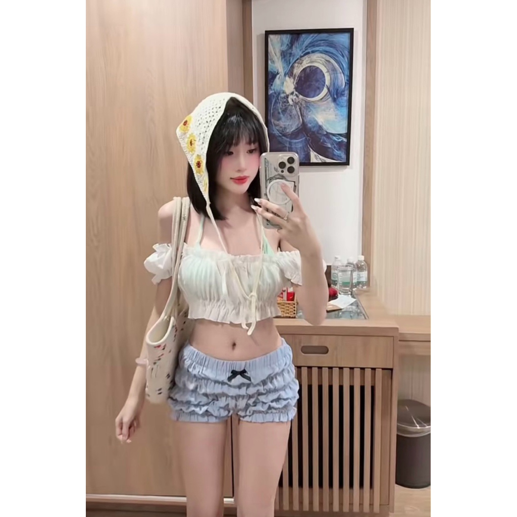 | LYN WEAR | (HOẢ TỐC) Quần Bí Nơ vải xốp mỏng may nhún tôn vòng 3 đi biển