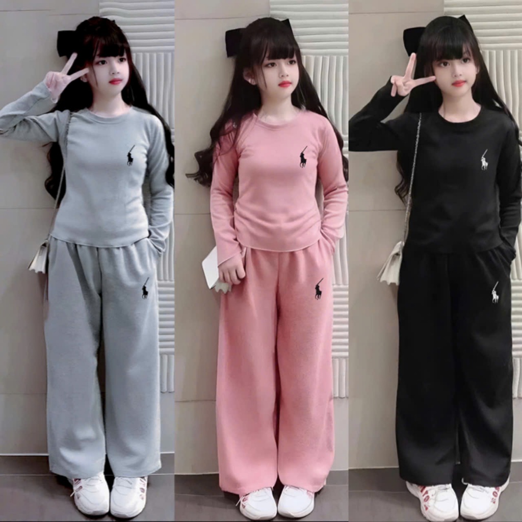 4-15 tuổi.Bộ thu đông dài tay cho bé gái thêu hình ngựa,chất vải tăm lạnh mềm mại co giãn thoải mái.M42