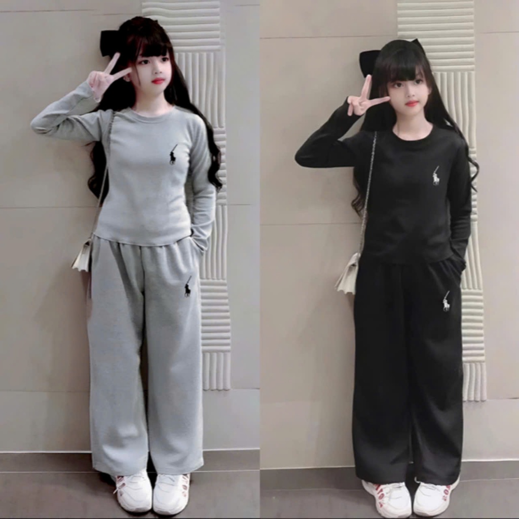 4-15 tuổi.Bộ thu đông dài tay cho bé gái thêu hình ngựa,chất vải tăm lạnh mềm mại co giãn thoải mái.M42