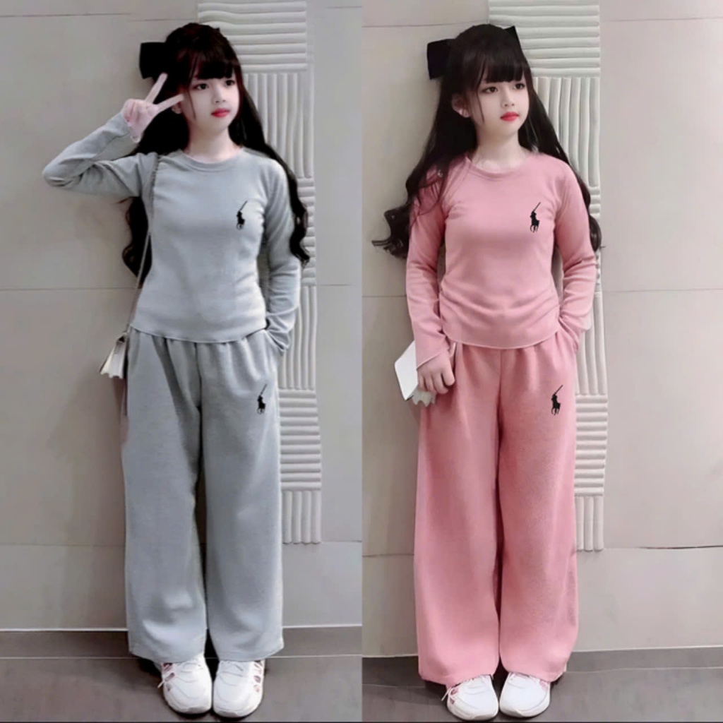 4-15 tuổi.Bộ thu đông dài tay cho bé gái thêu hình ngựa,chất vải tăm lạnh mềm mại co giãn thoải mái.M42