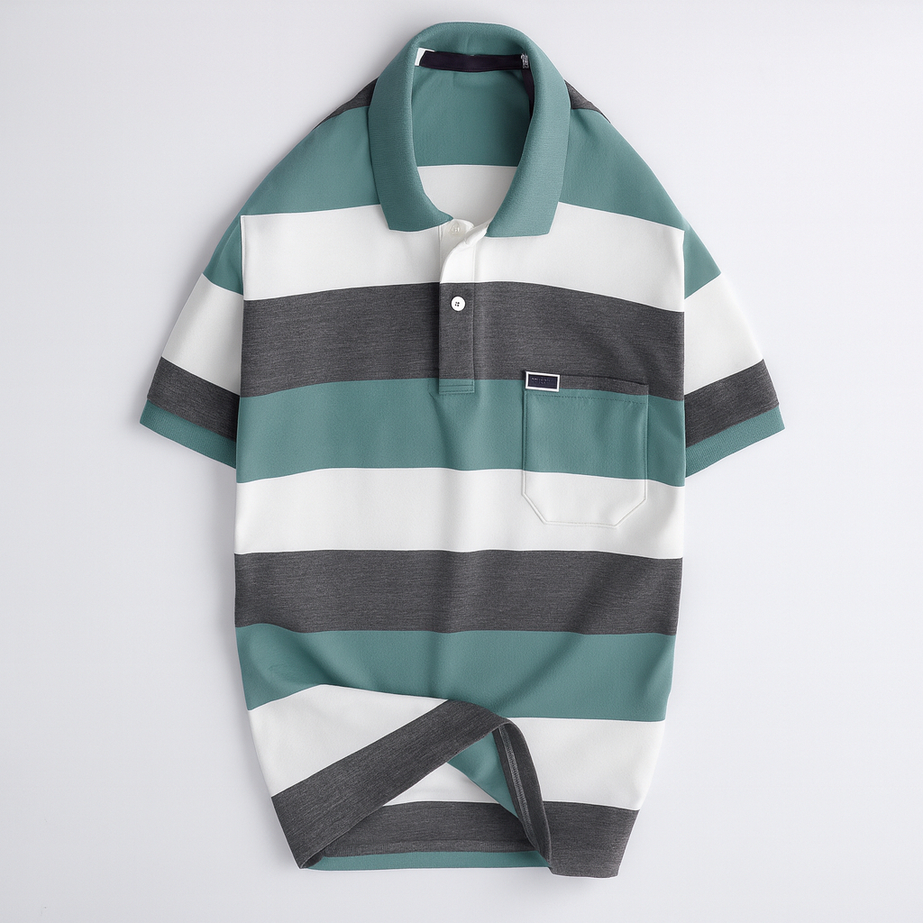 Áo Thun Nam Trung Niên Kẻ Sọc Ngang vải thun mềm mịn hút mồ hôi bền màu, Form Polo Ba Sọc Cotton Thoáng Mát Thanh Lịch