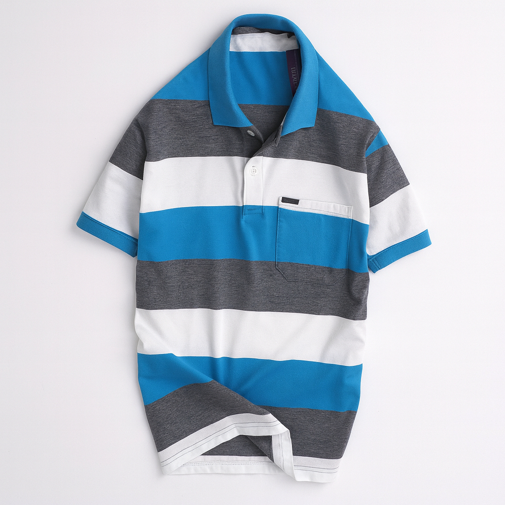 Áo Thun Nam Trung Niên Kẻ Sọc Ngang vải thun mềm mịn hút mồ hôi bền màu, Form Polo Ba Sọc Cotton Thoáng Mát Thanh Lịch