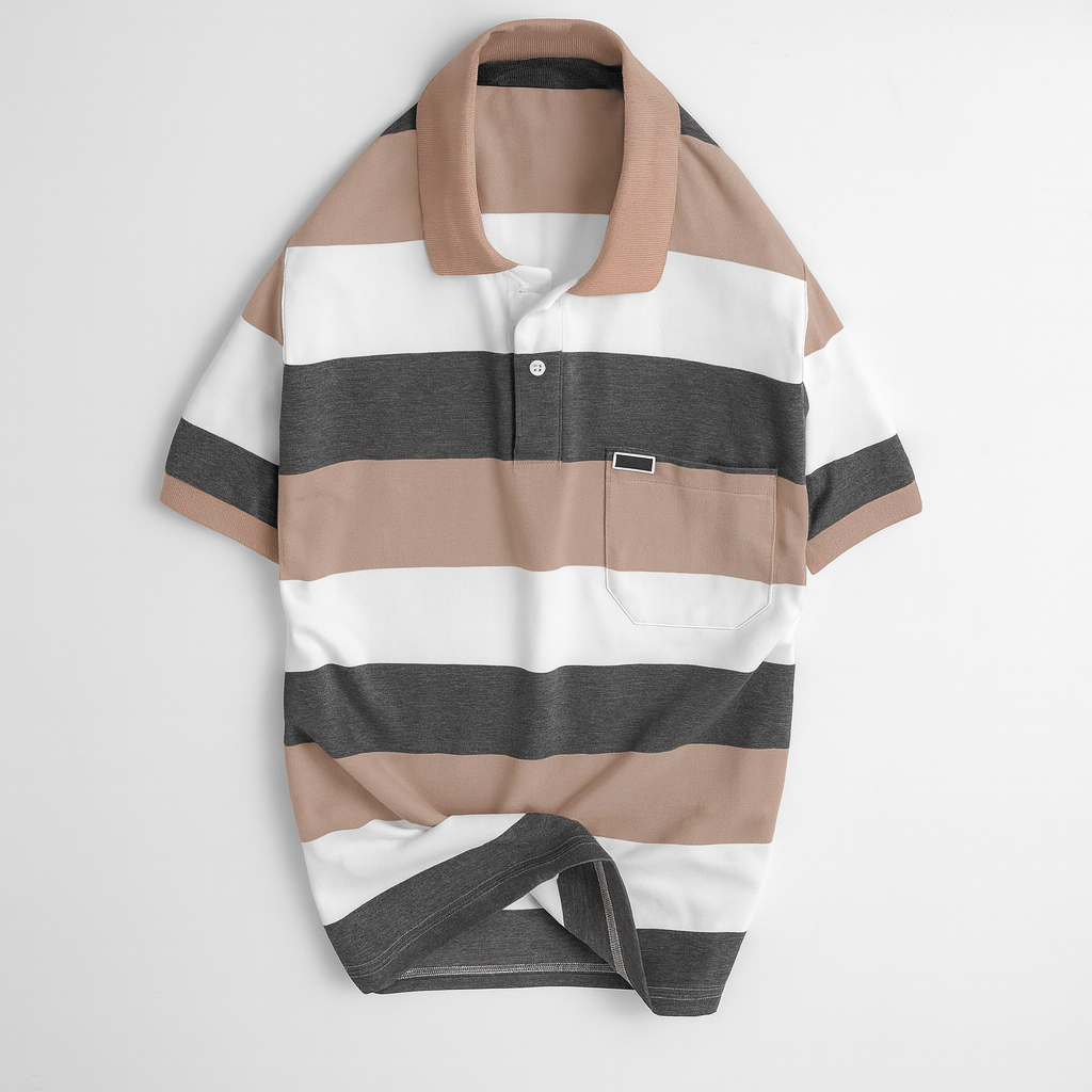 Áo Thun Nam Trung Niên Kẻ Sọc Ngang vải thun mềm mịn hút mồ hôi bền màu, Form Polo Ba Sọc Cotton Thoáng Mát Thanh Lịch