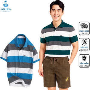 Áo Thun Nam Trung Niên Kẻ Sọc Ngang vải thun mềm mịn hút mồ hôi bền màu, Form Polo Ba Sọc Cotton Thoáng Mát Thanh Lịch