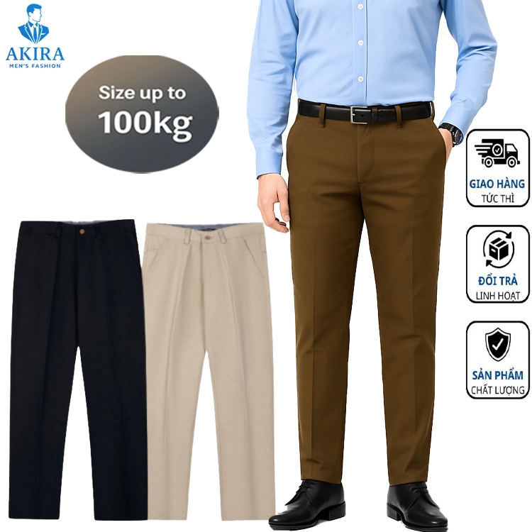 Combo 2 quần kaki nam trung niên loại vải Thái mềm mịn chất lượng cao ống suông form chuẩn Akira