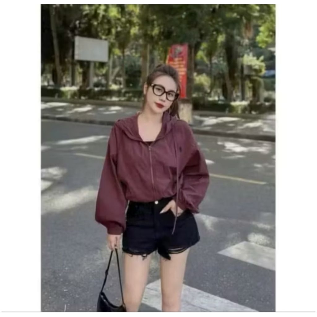 Áo khoác gió dù nữ 2 lớp dáng croptop, áo khoác nữ chống nắng nhăn dáng ngắn nắng gió lạnh thu đông