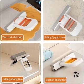 Cây Lau Đa Năng Gấp Gọn - Lau Bếp Làu Tường Không Bẩn Tay Không Cần Dùng Tay Để Vắt, Nhỏ Gọn Tiện Lợi Dễ Cất Gọn
