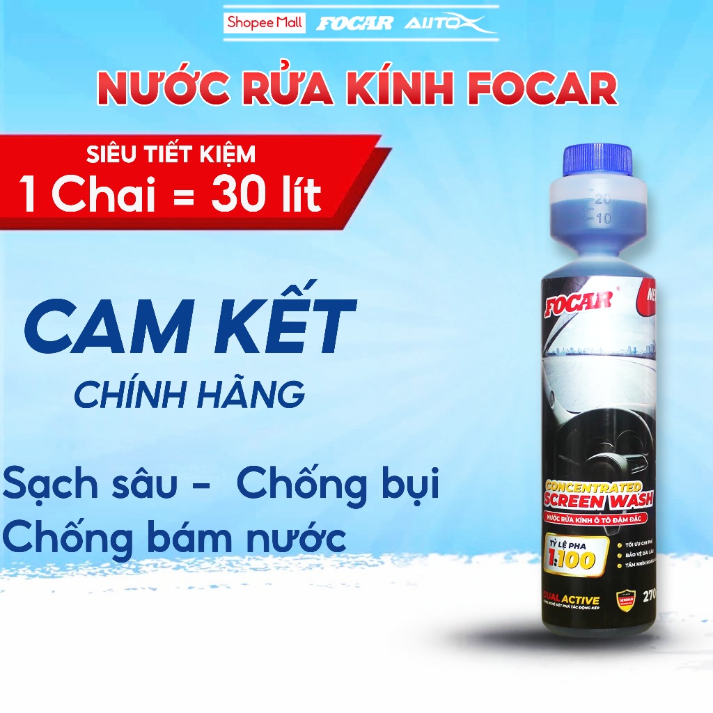 Nước rửa kính ô tô đậm đặc Focar siêu tiết kiệm làm sạch sâu chống xương mù chống bám nước chống loá hiệu quả