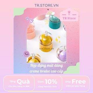 Hộp đựng mút dáng creme brulee cao cấp, case chống bụi dành cho mút trang điểm