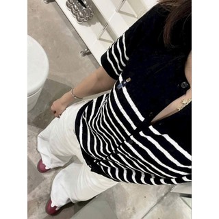 Áo cardigan len thừng cộc tay phối kẻ thêu gấu W 247store Cardigan nữ đi học đi làm Back To School