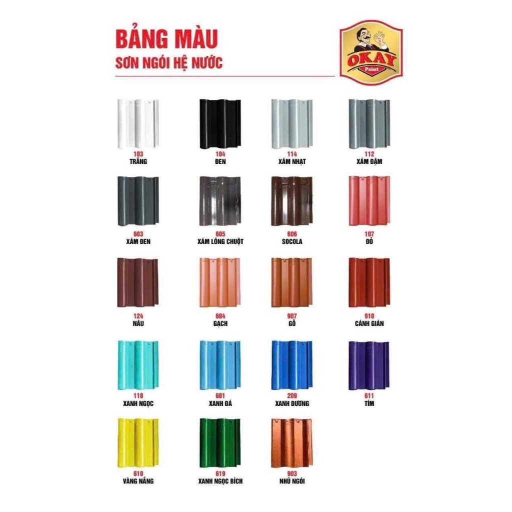 {Lon 1kg} Sơn Ngói Hệ Nước OKAY - Nhanh Khô, Bền Màu, Bóng Đẹp, Cập Nhật Màu Mới, Giá Tốt