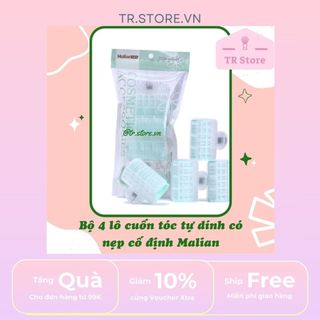 Bộ 4 lô cuốn tóc tự dính có nẹp cố định Malian xanh mint