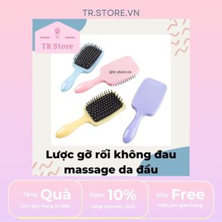 Lược gỡ rối không đau massage da đầu pastel chữ nhật bản to có đệm paddle brush