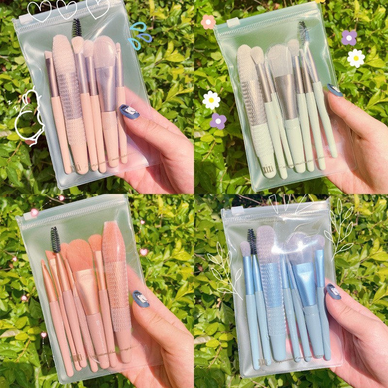 Set 8 Cọ Trang Điểm Lông mềm Siêu Mini Du Lịch Màu Macaron Dịu Dàng Dễ Mang Theo