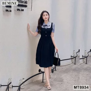 Đầm thiết kế phối cổ sơ mi tùng xếp ly BEMINE MT8934