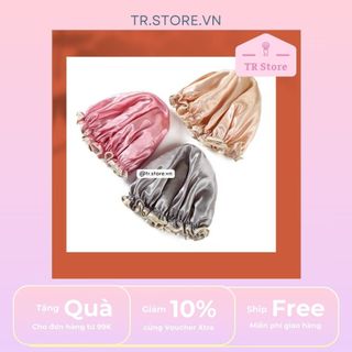 Mũ Trùm Đầu Khi Tắm Satin - 2 Lớp Chống Thấm, Hỗ Trợ Ủ Tóc Hấp Dầu