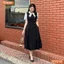 Đầm thiết kế BEMINE cổ sen có nơ may liền phối sọc dáng A xòe phù hợp đi làm, đi chơi-MT9749