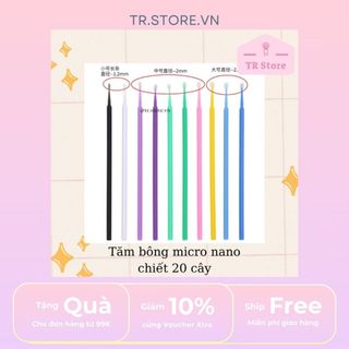 Chiết 20 tăm bông đầu siêu nhỏ micro nano dành cho trang điểm viền mắt, viền môi, tẩy khuyết điểm Maycreate