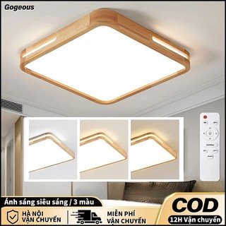 Đèn trần vuông Gỗ nguyên chất,thiết kế trống đèn ốp trần phòng ngủ đèn trang trí led
