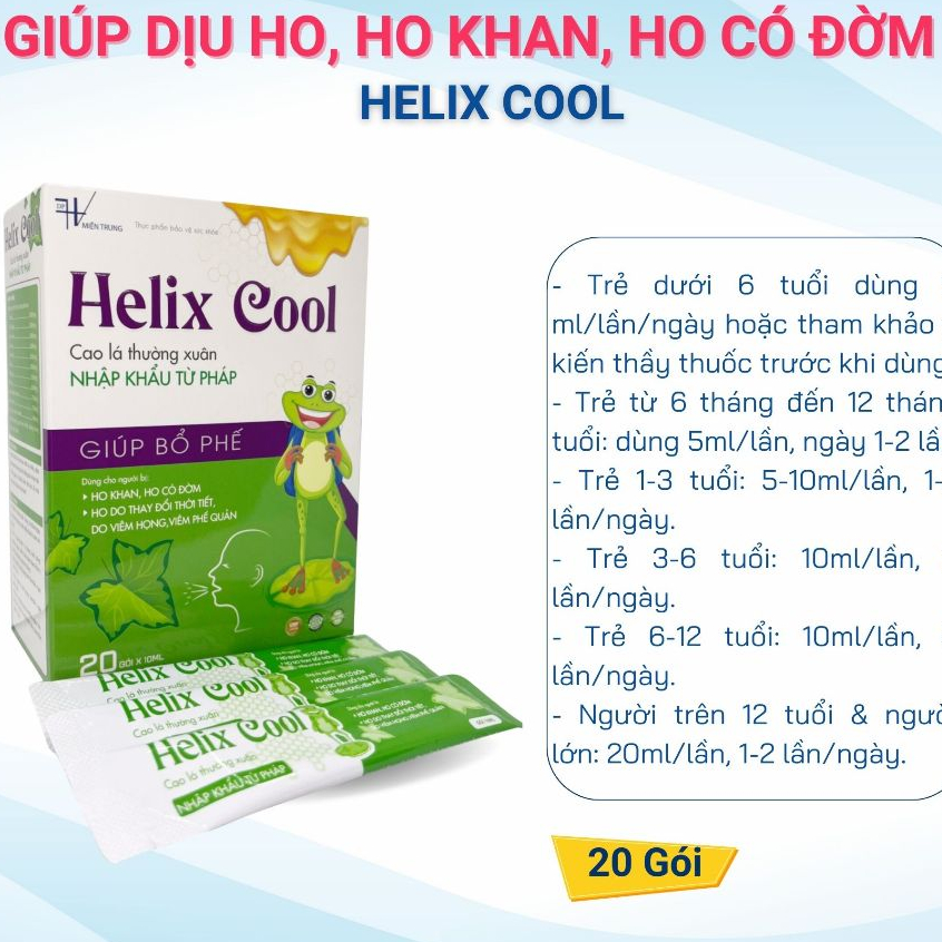 [HÀNG CTY + QUÀ] Siro Ho Bổ Phế Cho Bé HELIX COOL (Hộp 20 Gói) - Giúp Dịu Ho, Ho Khan, Ho Có Đờm, Ho Do Thời Tiết