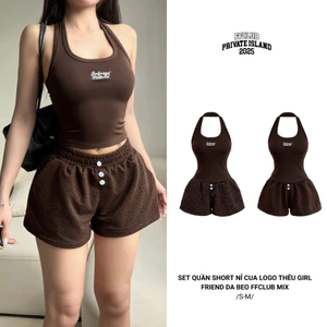 SET QUẦN SHORT NỈ CUA LOGO THÊU GIRL FRIEND DA BEO FFCLUB MIX