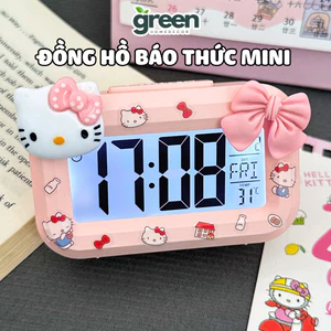 Đồng Hồ Báo Thức Điện Tử Hello Kitty Để Bàn, Đồng Hồ Mini Để Bàn Màn Hình LED Hiển Thị Rõ Ràng