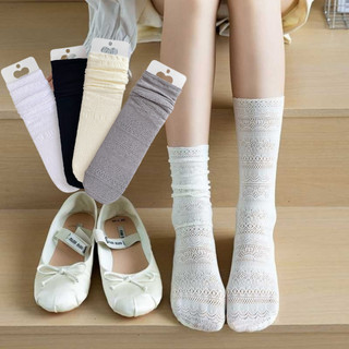 Tất Cao Cổ Nữ Ren Hoạ Tiết Bắt Mắt Mềm Thoáng, Vớ Xinh Thon Chân Co Dãn Tốt King Shop T-875