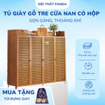 Tủ giày gỗ tre 6,7 tầng cánh mở cửa thoáng khí, tủ giày dép thông minh 3,4 cánh có hộp đựng đồ tiện lợi — ảnh 1