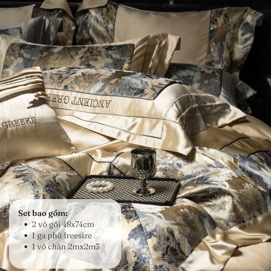 Bộ chăn ga gối gấm dệt MemMinbedding Luxury màu sắc đa dạng thiết kế thời thượng tinh tế-(TỔNG HỢP 16)