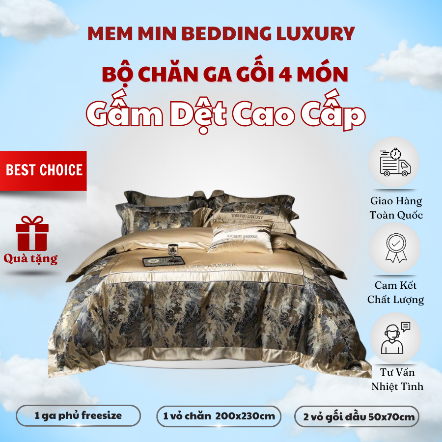Bộ chăn ga gối gấm dệt MemMinbedding Luxury màu sắc đa dạng thiết kế thời thượng tinh tế-(TỔNG HỢP 16)