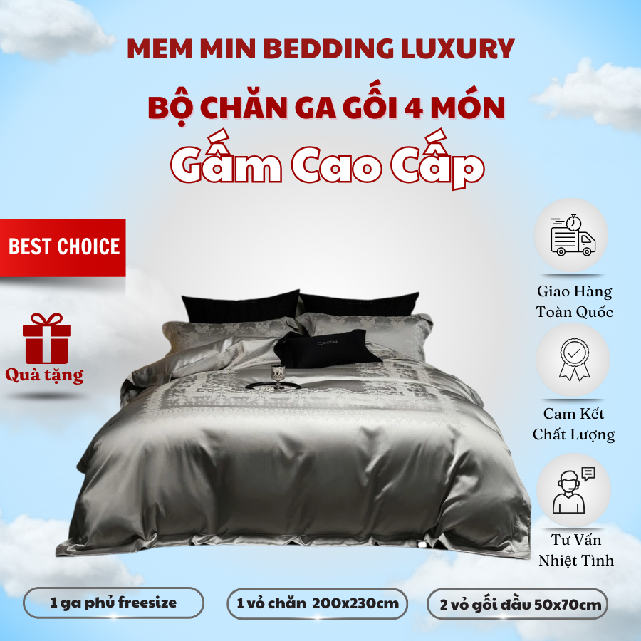 Bộ chăn ga gối cao cấp siêu mềm mịn bóng mượt MemMinBeddingLuxury kỹ thuật tinh xảo họa tiết thời thượng -(TỔNG HỢP 14)