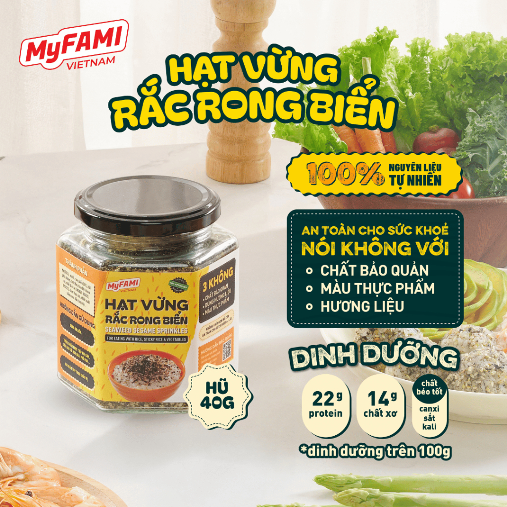Hạt Vừng Rắc Rong Biển MyFAMI 40g - 100% Nguyên Liệu Tự Nhiên - Gia vị ăn liền tiện lợi - Thơm ngon dinh dưỡng- Tốt cho