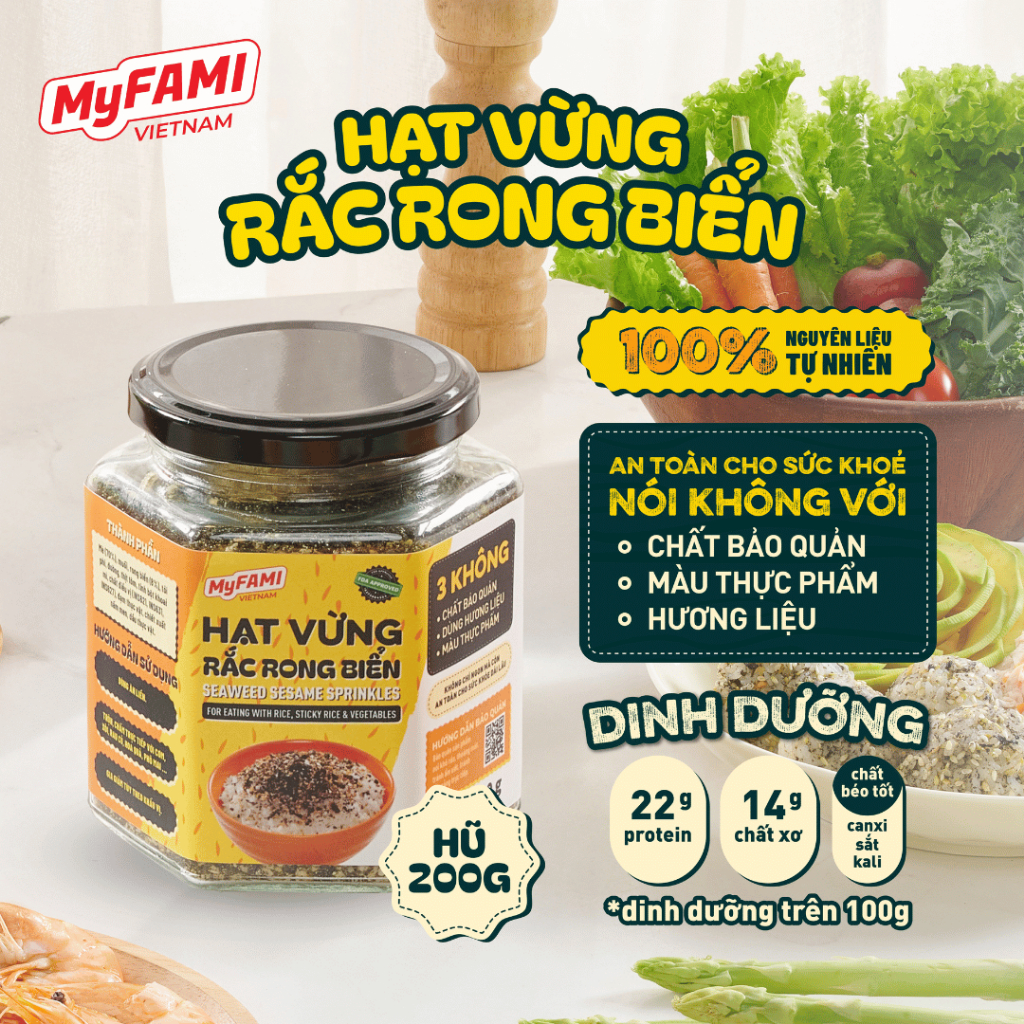 Hạt Vừng Rắc Rong Biển MyFAMI 200g - 100% Nguyên Liệu Tự Nhiên - Gia vị rắc cơm ăn liền tiện lợi - Thơm ngon dinh dưỡng-