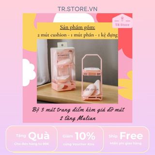 Bộ 3 mút trang điểm kèm giá đỡ mút 2 tầng hồng Malian