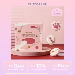 Bộ quà tặng mút trang điểm đánh phấn nền, phấn phủ và cushion 4 món Malian chủ đề mùa xuân hồng